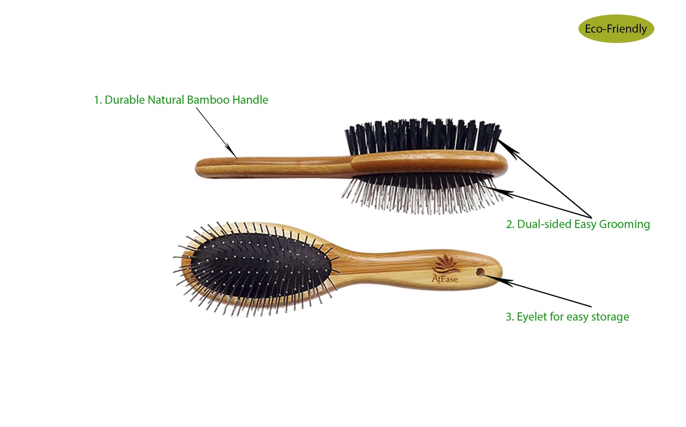 AtEase Accents dual-pin bristle design for comfortable grooming and shine.