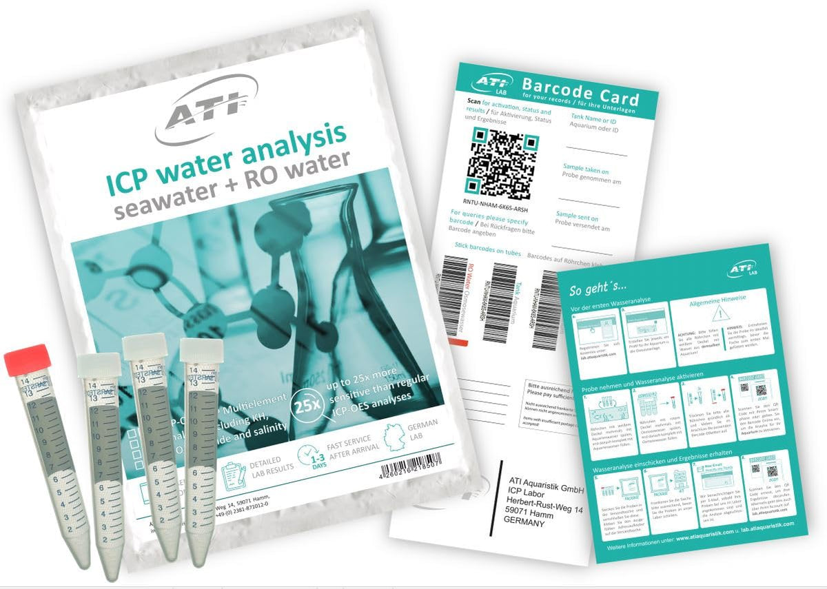 ATI ICP Seawater Pro lab analysis for reef tanks provides detailed element readings.