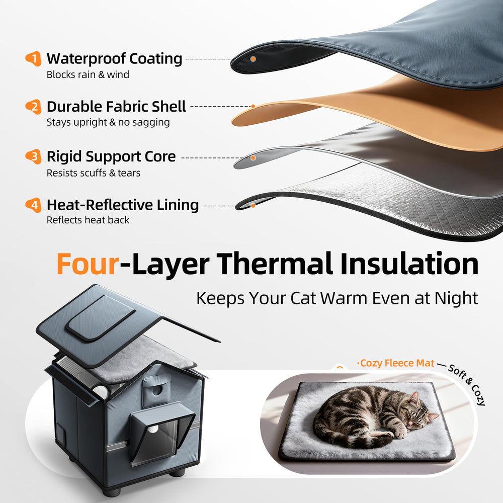 ATKTTOP outdoor cat house weatherproof shell protects against rain and snow.