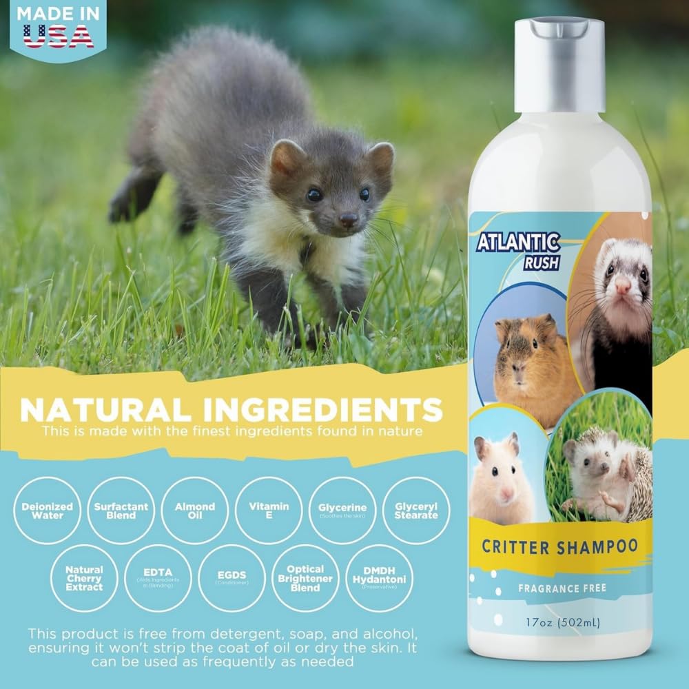 Atlantic Rush Critter Shampoo during bath time offering a calm grooming experience.