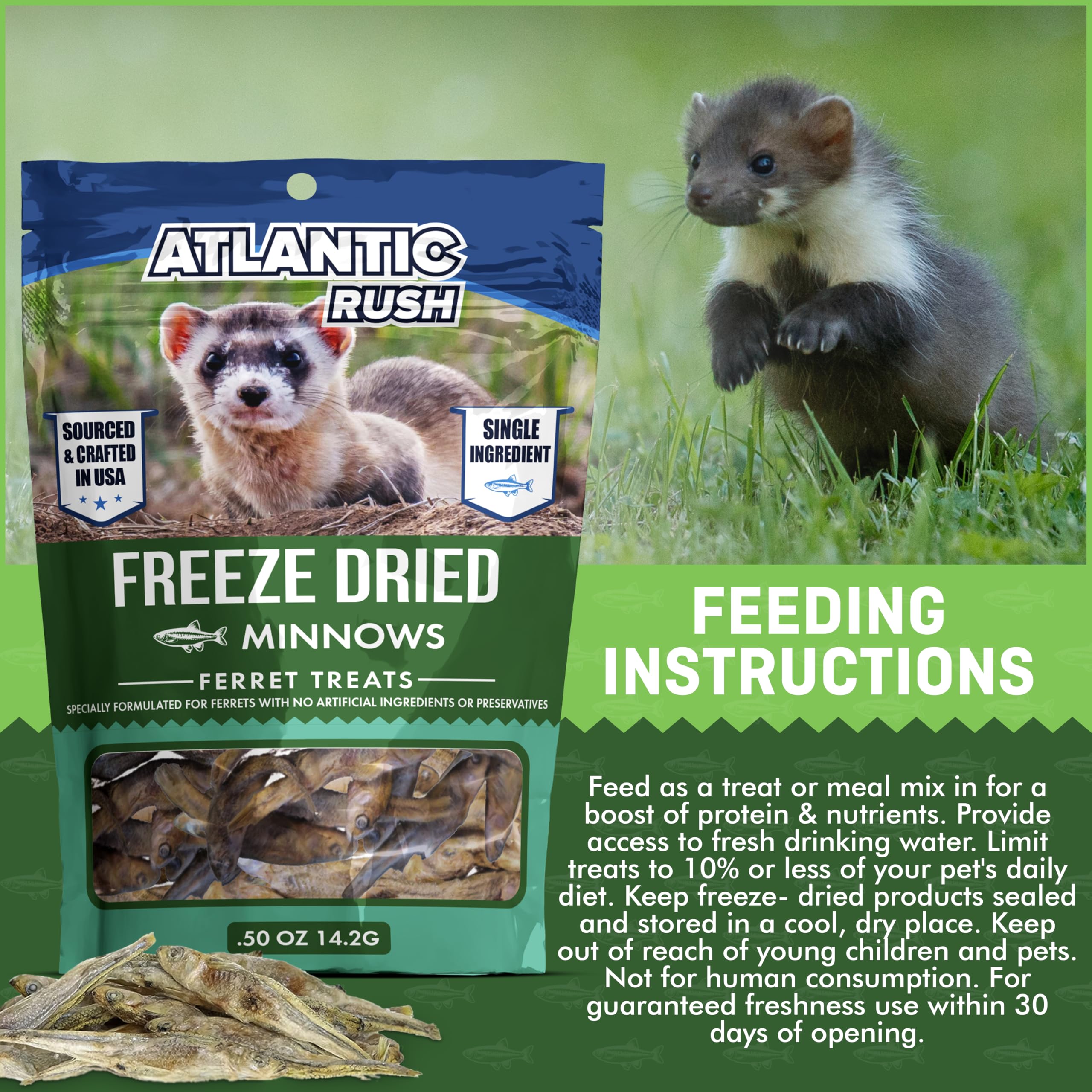 Atlantic Rush ferret treats served as a daily snack can support energy and vitality.