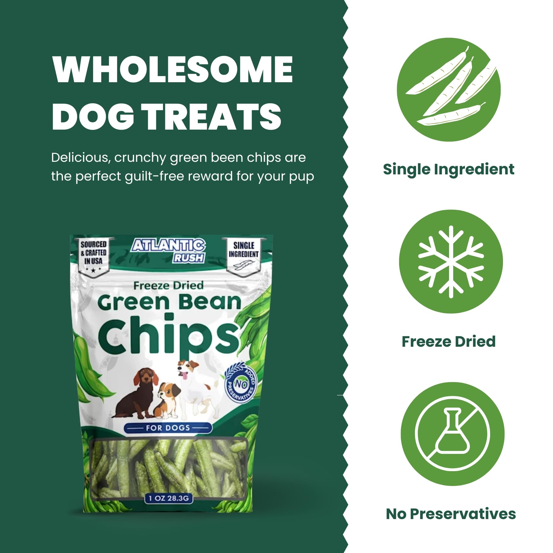 Atlantic Rush freeze-dried green beans close-up texture conveying shelf-stable quality