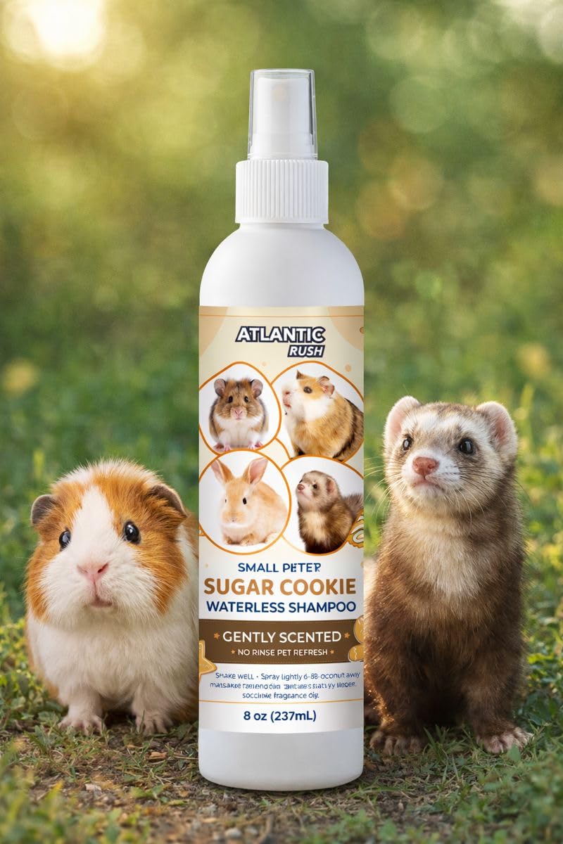 Atlantic Rush multi-pet grooming scene with ferret and rabbit