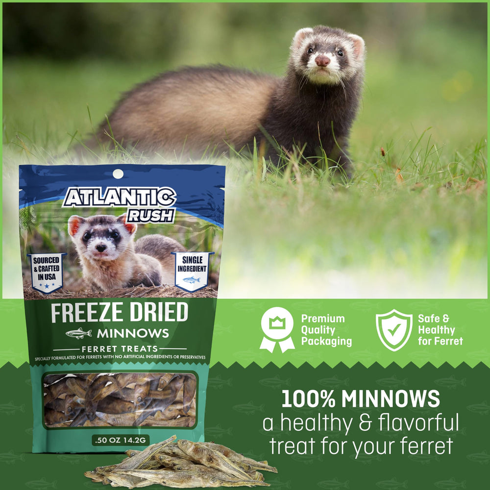Atlantic Rush resealable packaging keeps freeze-dried ferret treats fresh between uses.