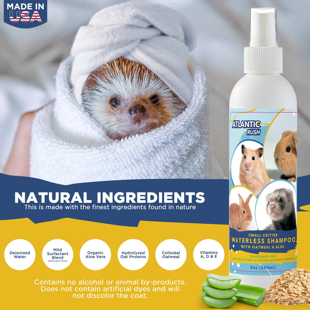 Atlantic Rush ingredients Aloe Vera and Oatmeal nourish small pet fur.