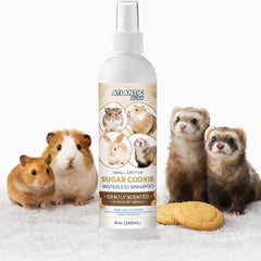 Atlantic Rush waterless shampoo bottle for small critters showing no-rinse convenience