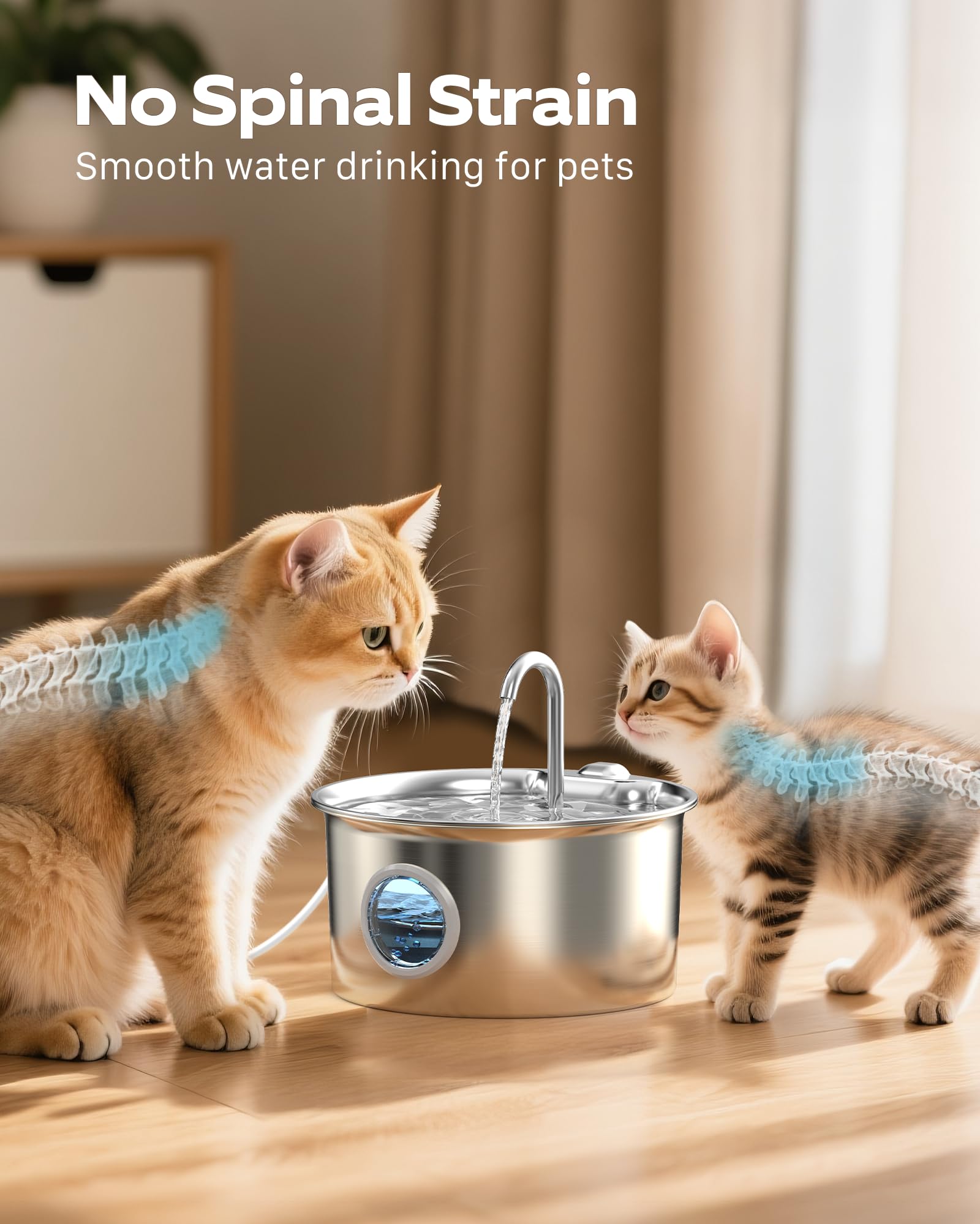 ATMZIQXR cat water fountain indoor setup with easy-access refill tray.