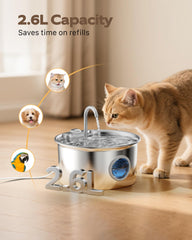 ATMZIQXR cat water fountain stainless steel close-up showing rust-proof surface and smooth lines.