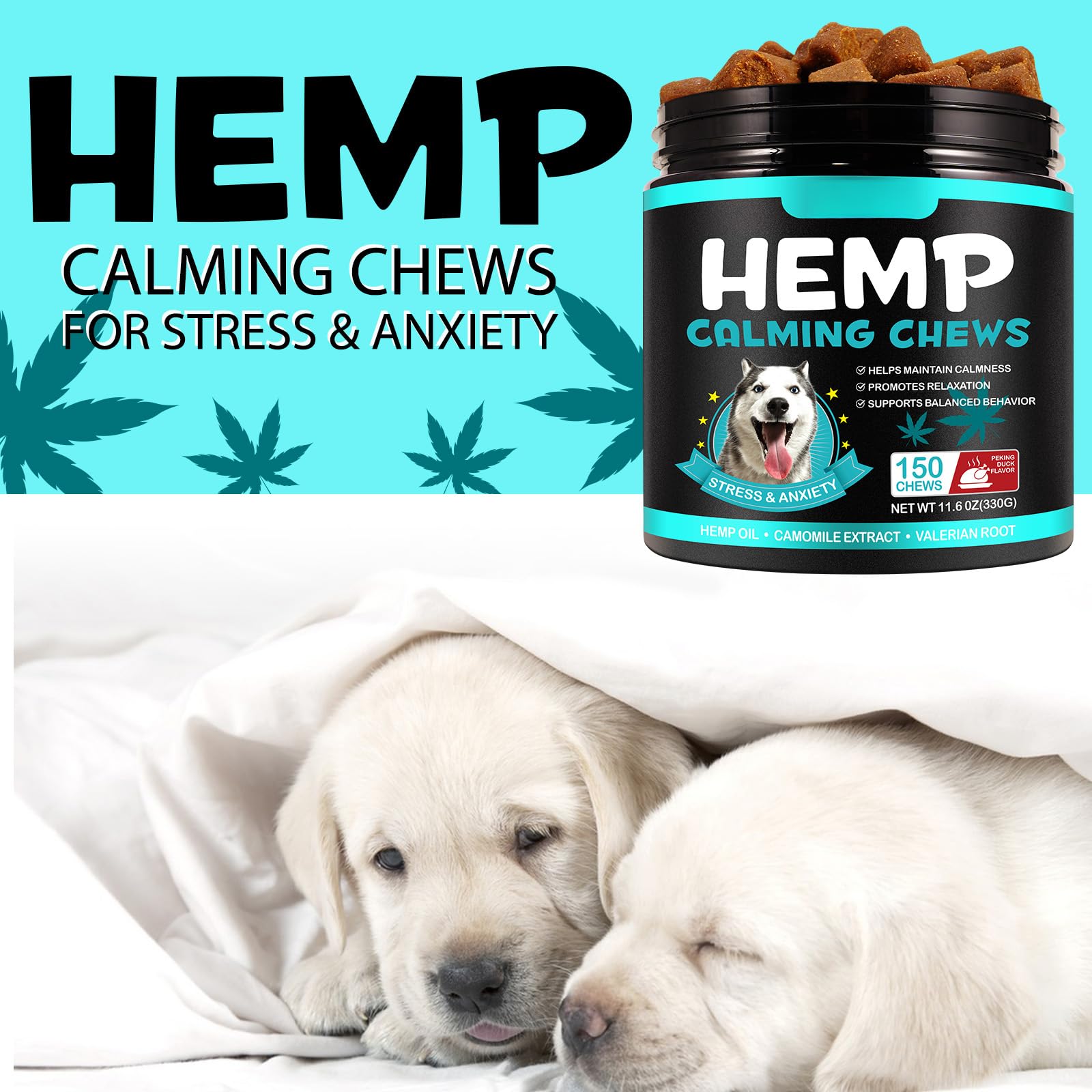 Open resealable pouch of ATOANY Calming Chews, travel-friendly.