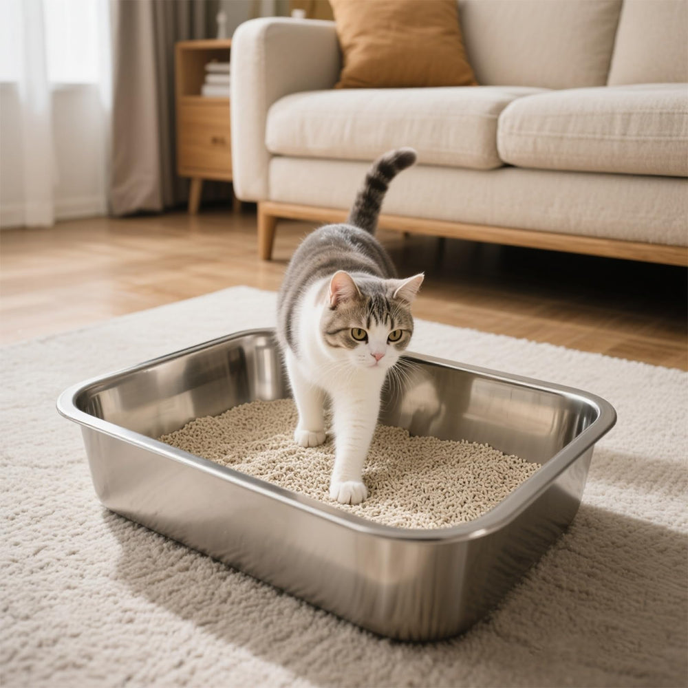 Atogafigo large cat litter box supports 15 lb pets with sturdy containment.