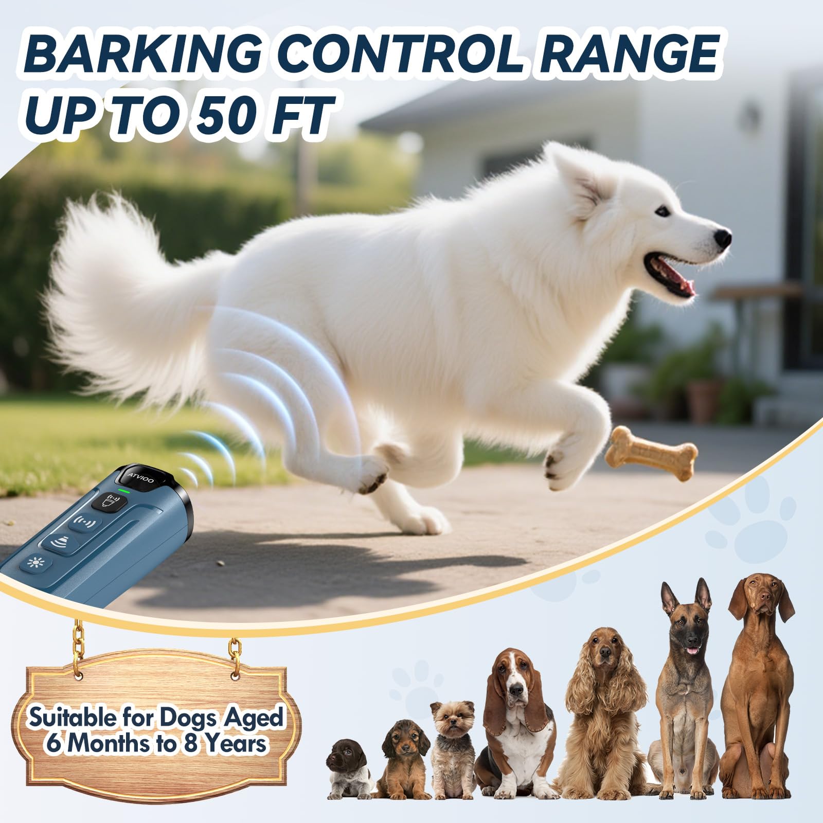 ATVIOO Bark Control range up to 50 feet from indoors to yard