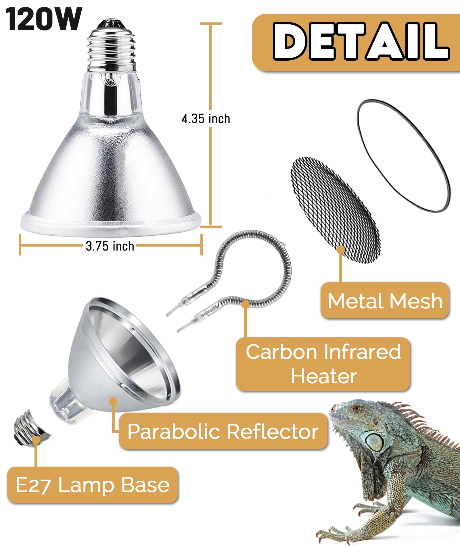 AUAAQ Deep Heat Projector Lamp with reflector inside concentrates warmth for basking.
