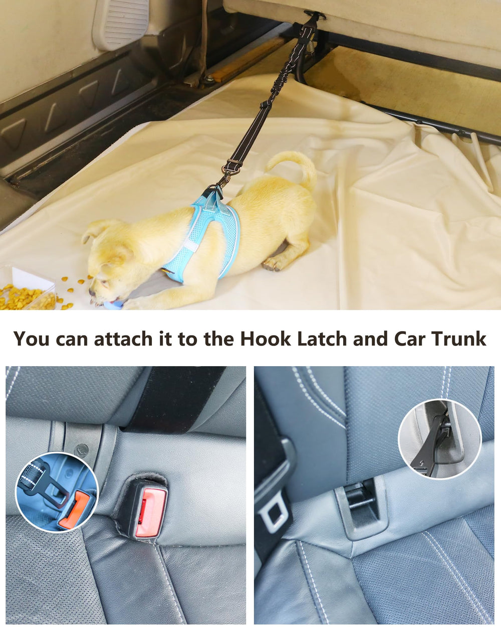 AUBELL 3-in-1 adjustable dog seatbelt for versatile car setup.