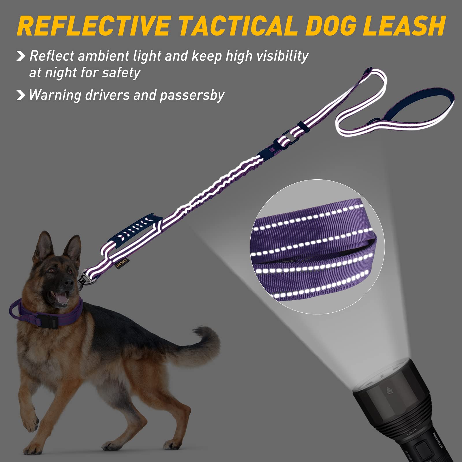 AUBELL double-handle traffic leash provides comfortable control during outings.