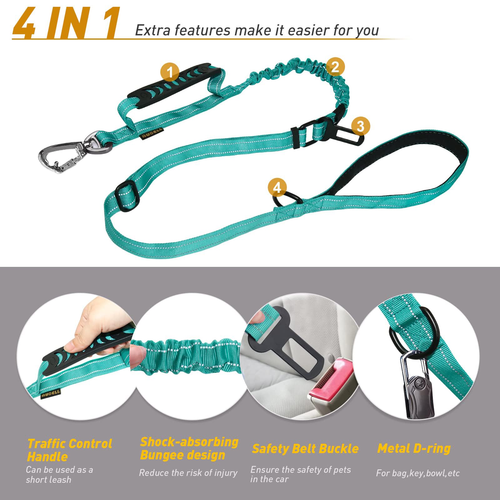 AUBELL car-seat-belt-ready design keeps dogs secure during car trips.