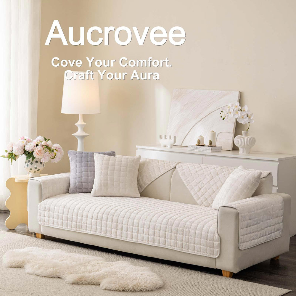 Aucrovee velvet couch cover on a 3-cushion sectional demonstrates a tailored fit.