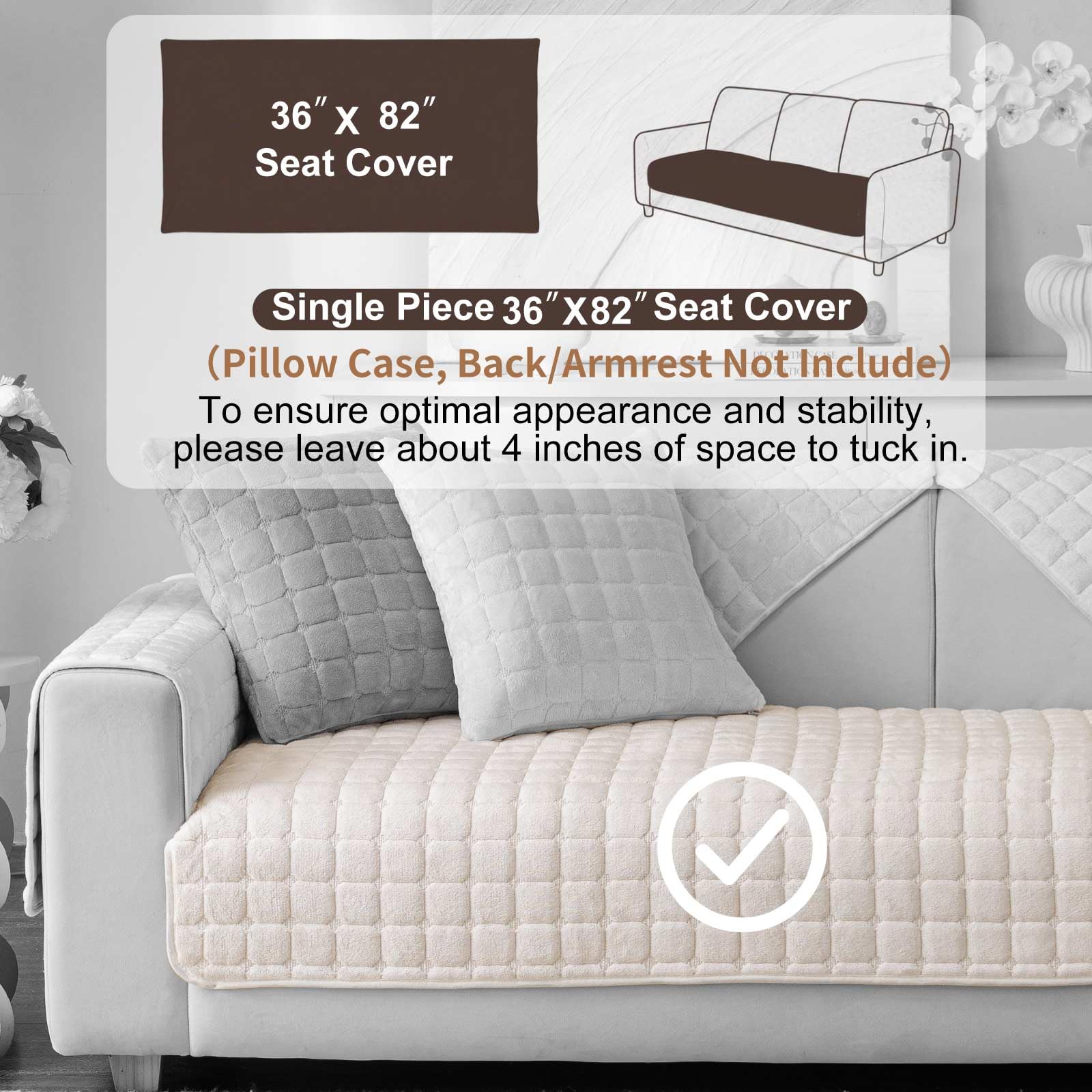 Aucrovee velvet couch cover shows non-slip backing securing the fabric in place.