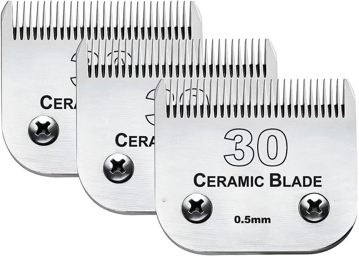 Audoc 3Pcs 30-blades for dog grooming with ceramic and stainless steel for smooth cuts.