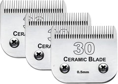 Audoc 3Pcs 30-blades for dog grooming with ceramic and stainless steel for smooth cuts.