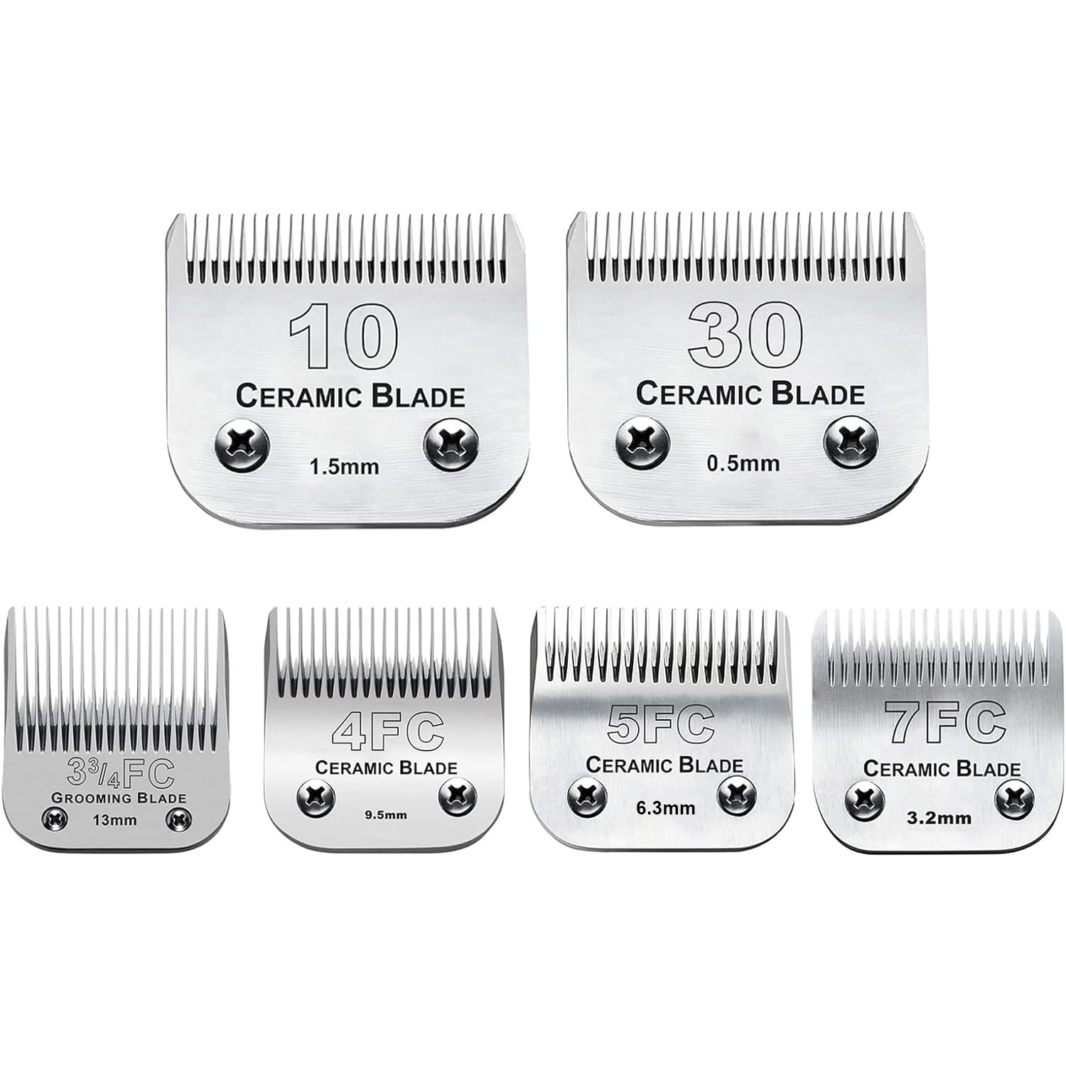 Audoc 6-pack dog grooming blades laid out for precise clipping.