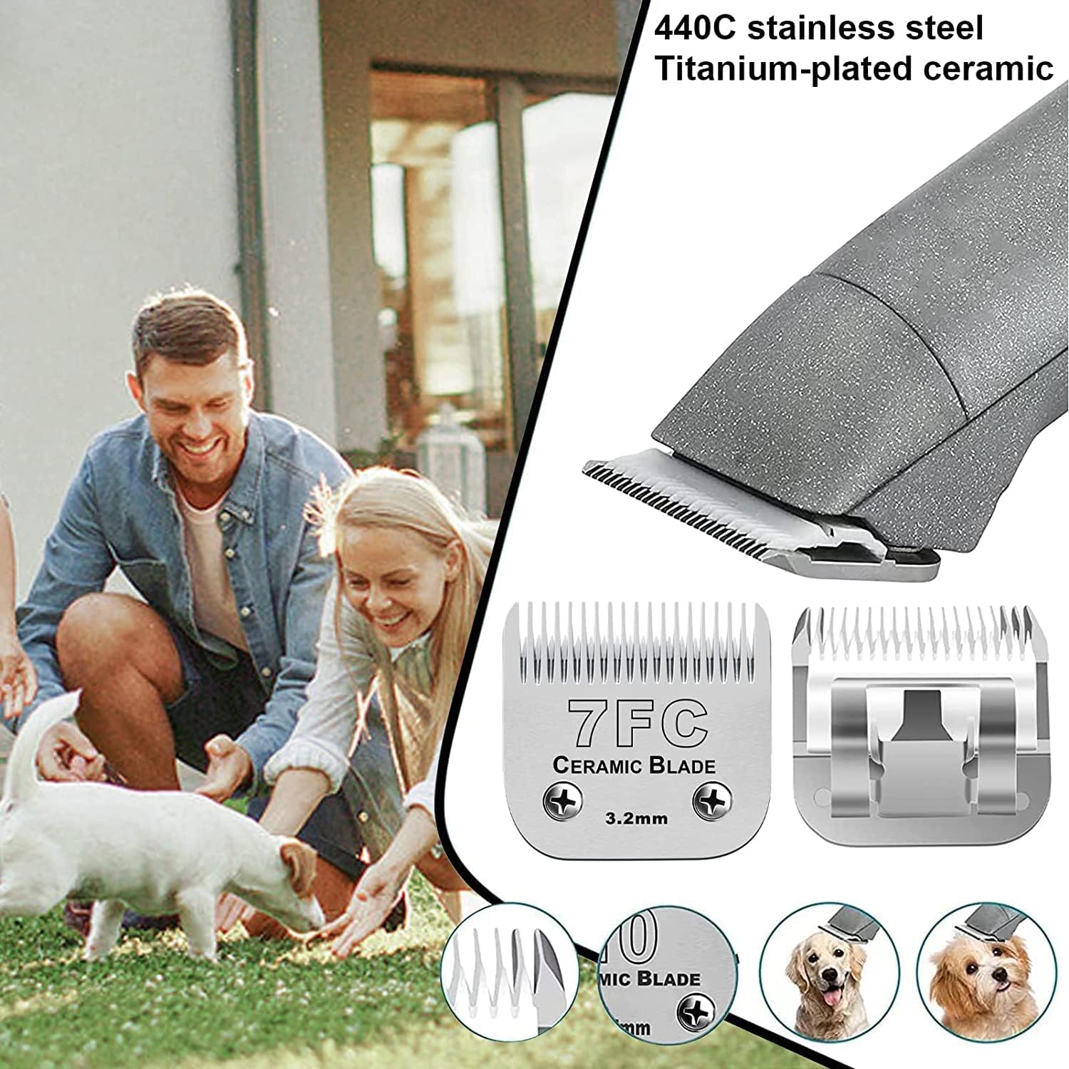 Audoc ceramic-titanium coating reduces heat during grooming sessions.