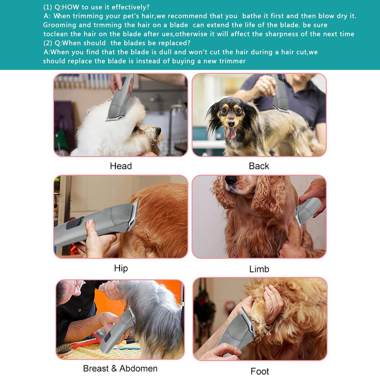 Audoc low-noise blades promote calmer grooming experiences.