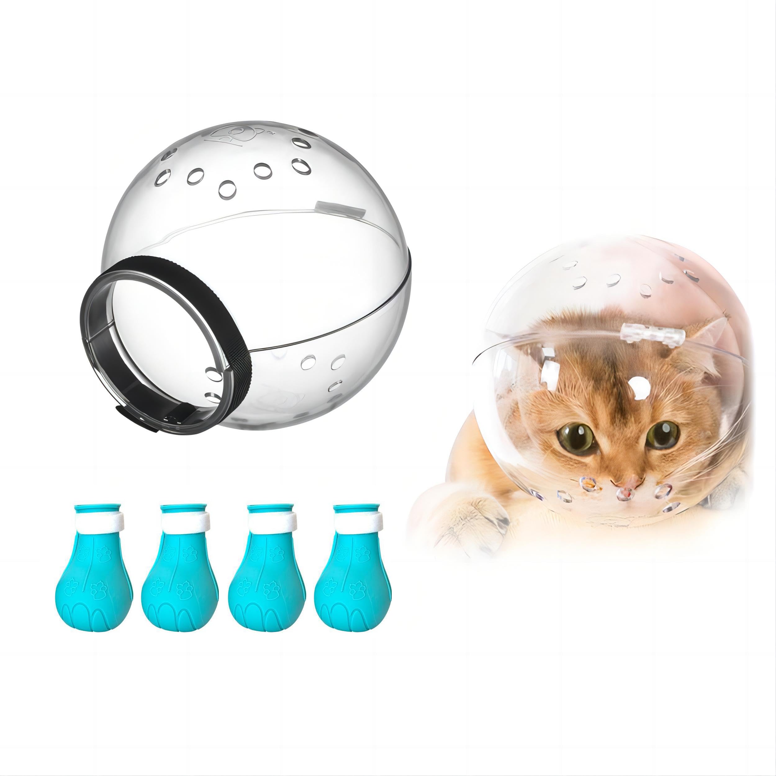 Augegel cat muzzle with adjustable strap aids safe grooming sessions.