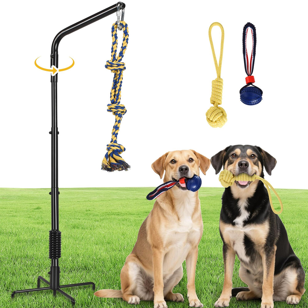 AugFir tether outdoor dog rope toy enables solo play to burn energy outdoors.