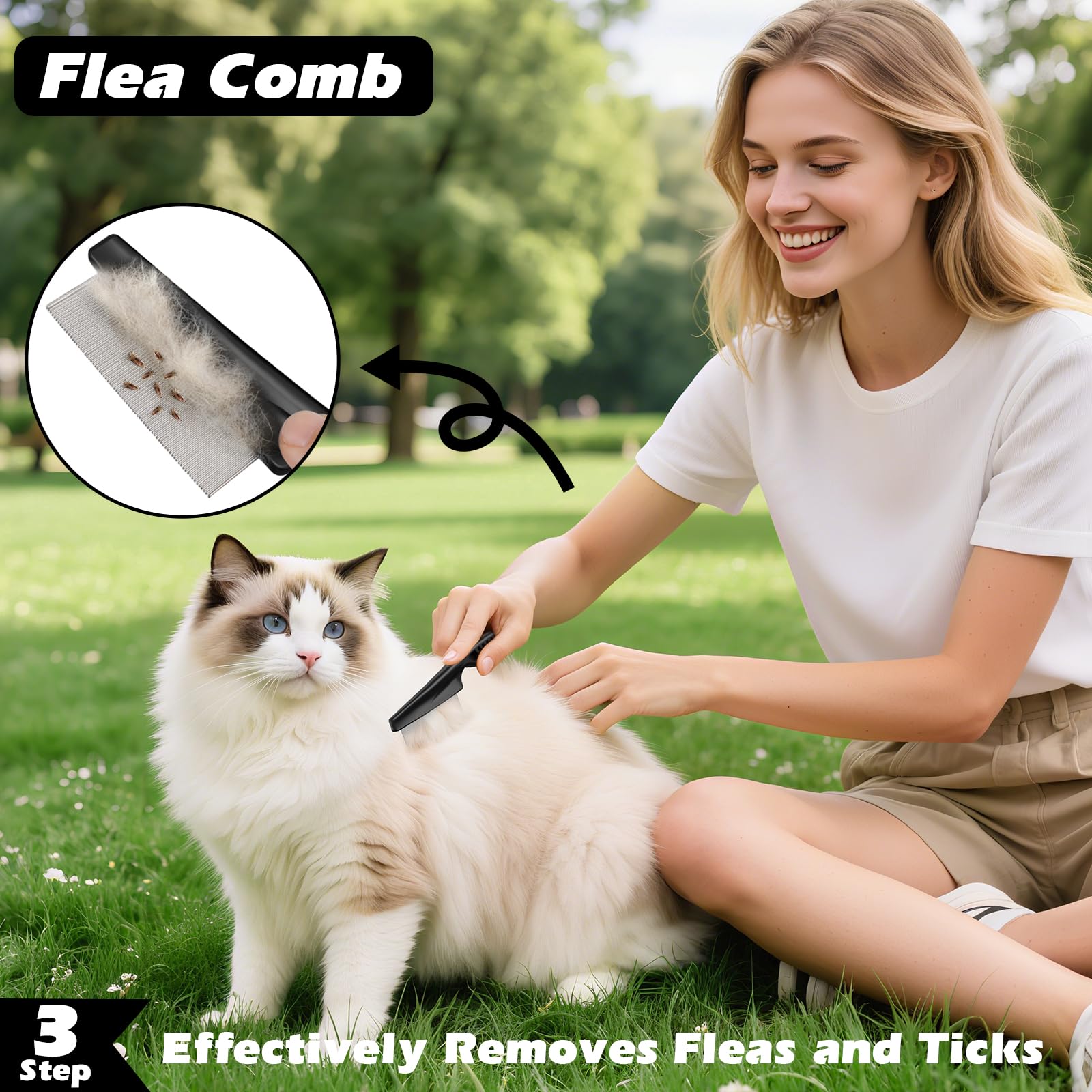 Augwind cat brush trio shown for gentle grooming across fur types.