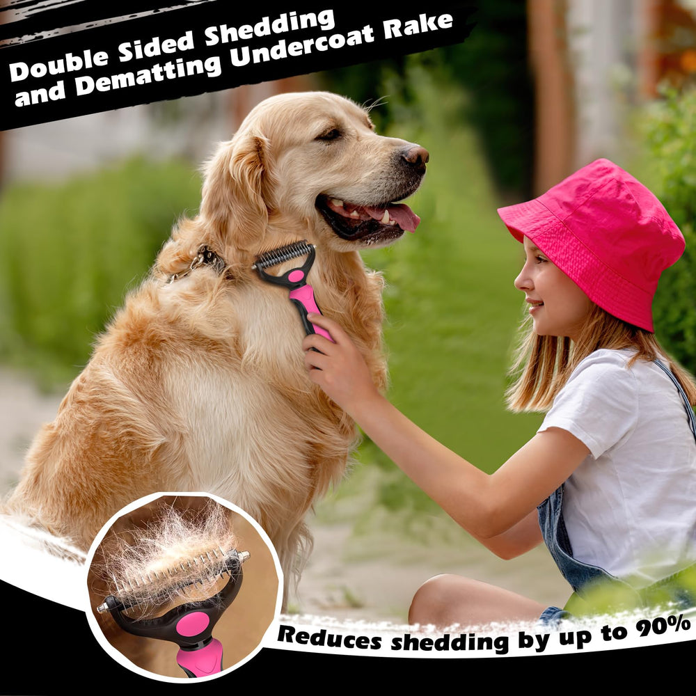 Augwind dematting rake 17-tooth side trims excess hair while detangling.