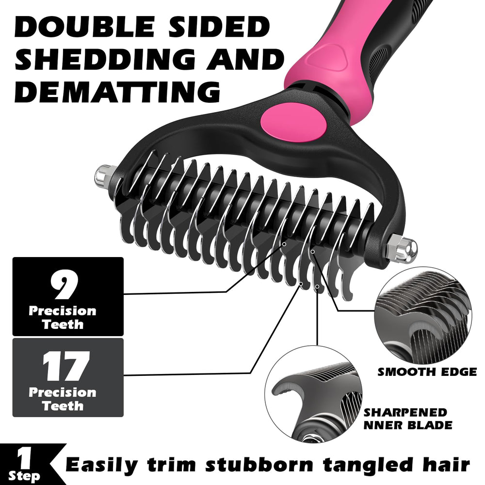 Augwind dematting rake 9-tooth side detangles knots safely on pets.