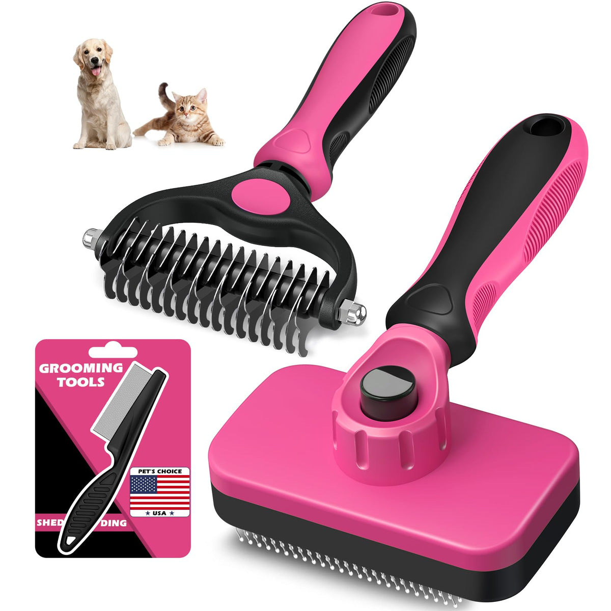 Augwind self-cleaning slicker brush for easy fur removal and gentle grooming.