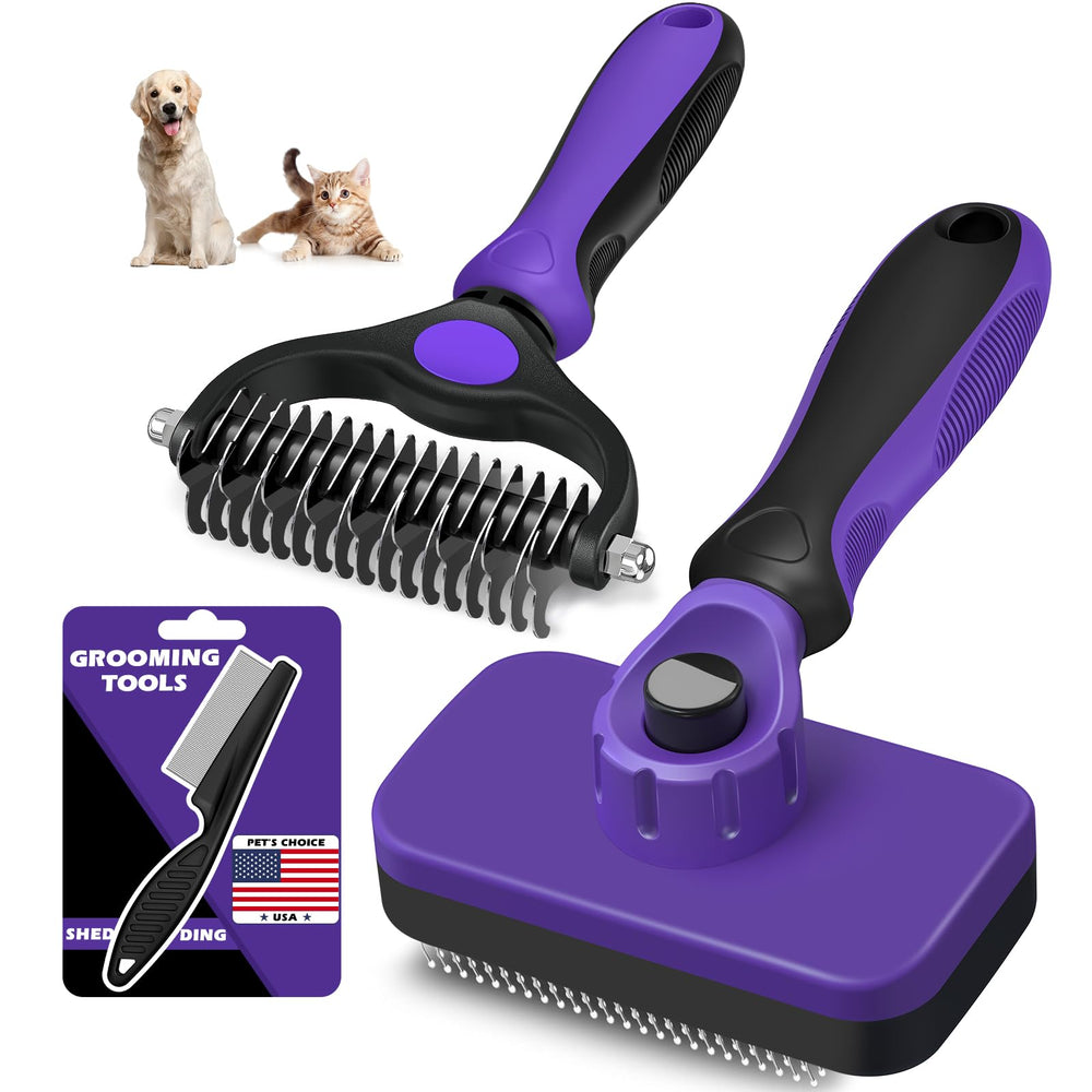 Augwind self-cleaning slicker brush removes loose fur for a smoother coat.