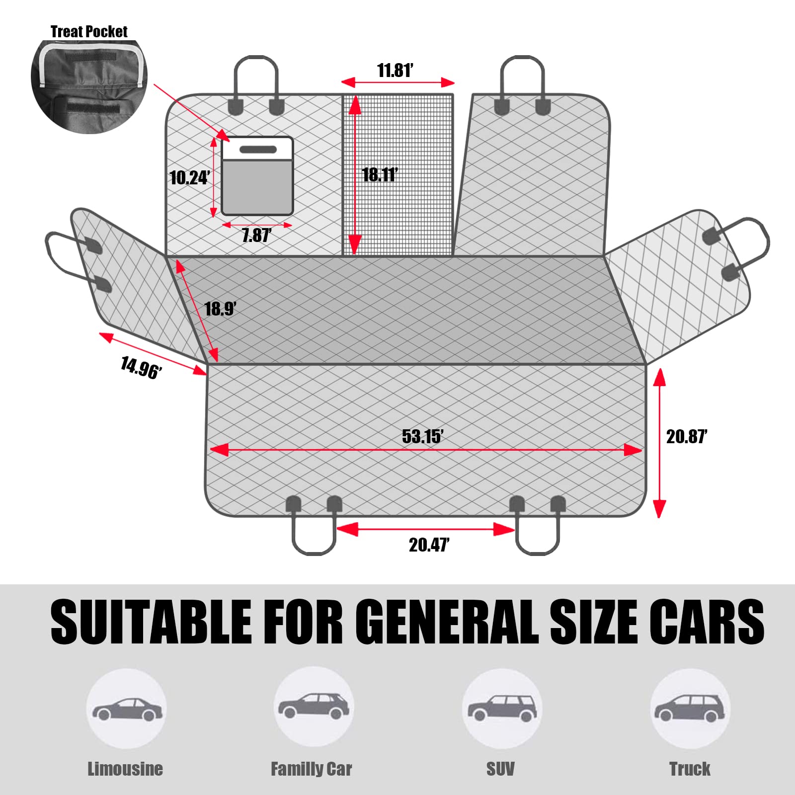 AULDEY dog car seat cover with four headrest straps for secure installation