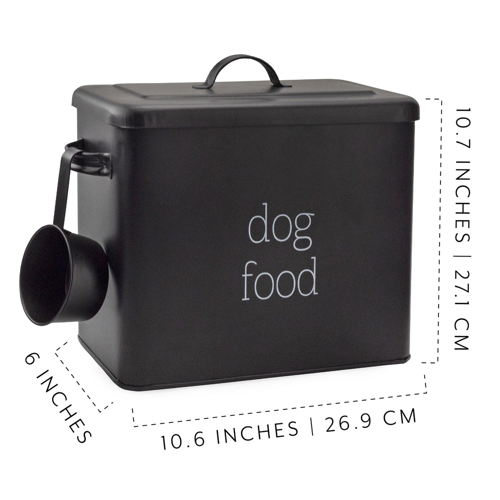 AuldHome Design dog food canister black with lid on countertop for organized storage