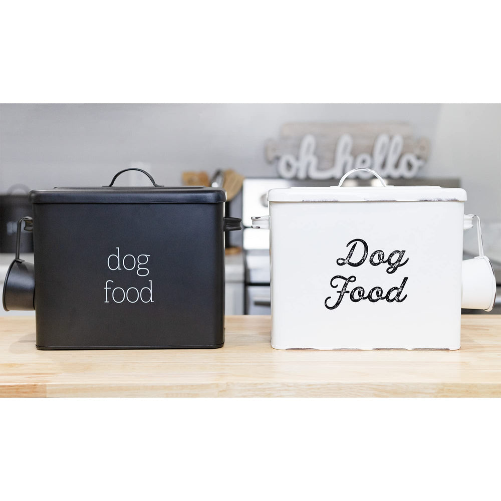 AuldHome Design enamelware set complements modern farmhouse kitchen and dog food canister