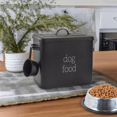 AuldHome Design retro dog food canister black, angled view ideal for countertop use