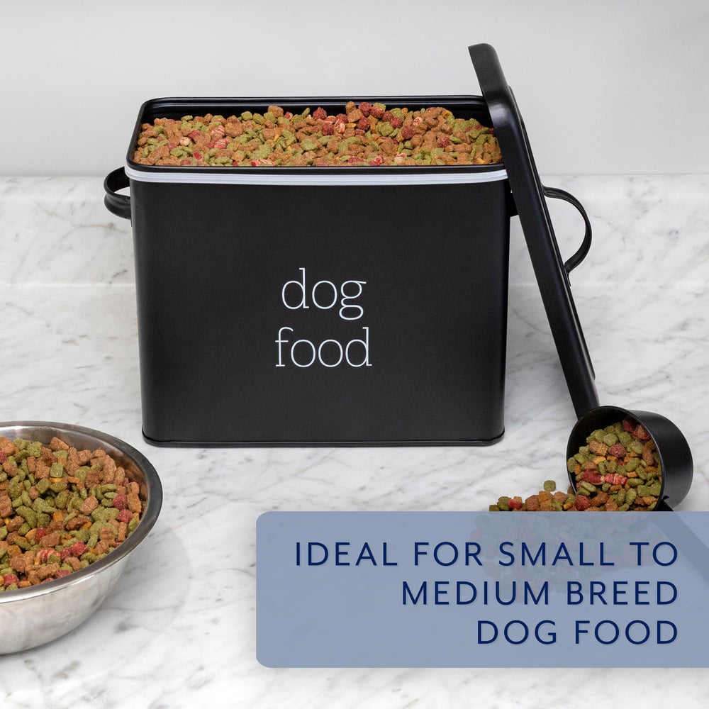 AuldHome Design retro dog food canister black labeling for snacks and meals