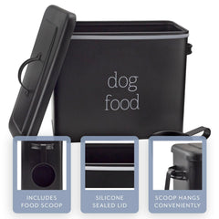 AuldHome Design retro dog food canister black lid detail highlights secure storage