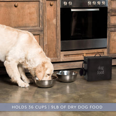 AuldHome Design retro dog food canister black side view with lettering