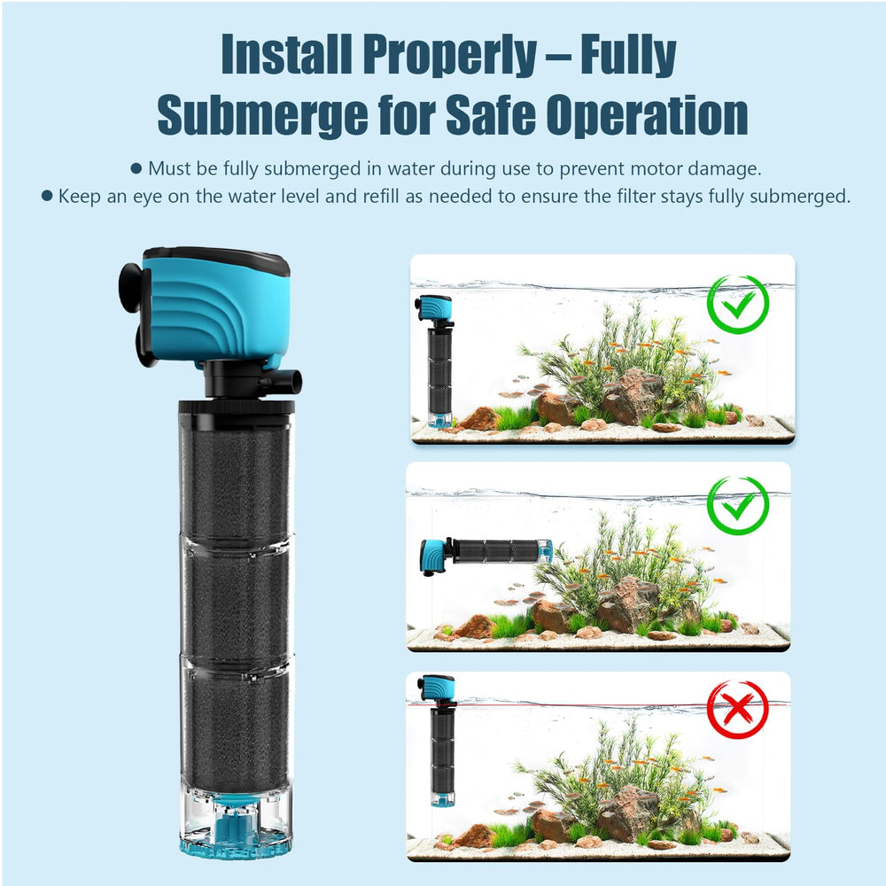 Aulofee adjustable outlet directs water flow for calm tank environment.
