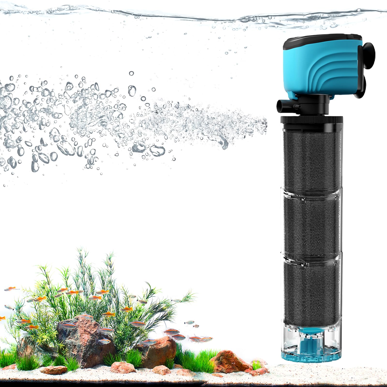 Aulofee submersible filter 660GPH showcased in-tank for crystal-clear water.