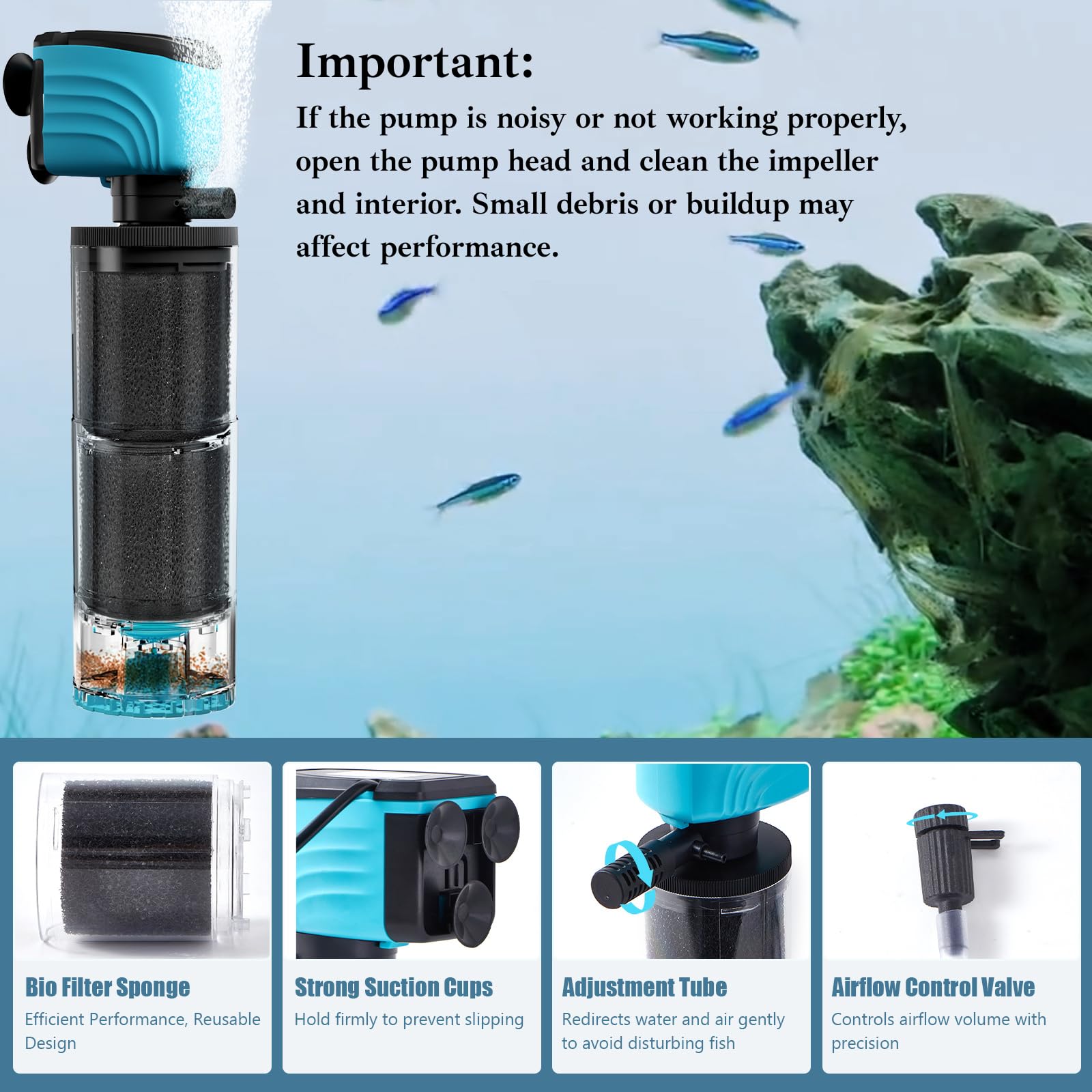 Aulofee submersible filter debris tray collects waste for easier maintenance.