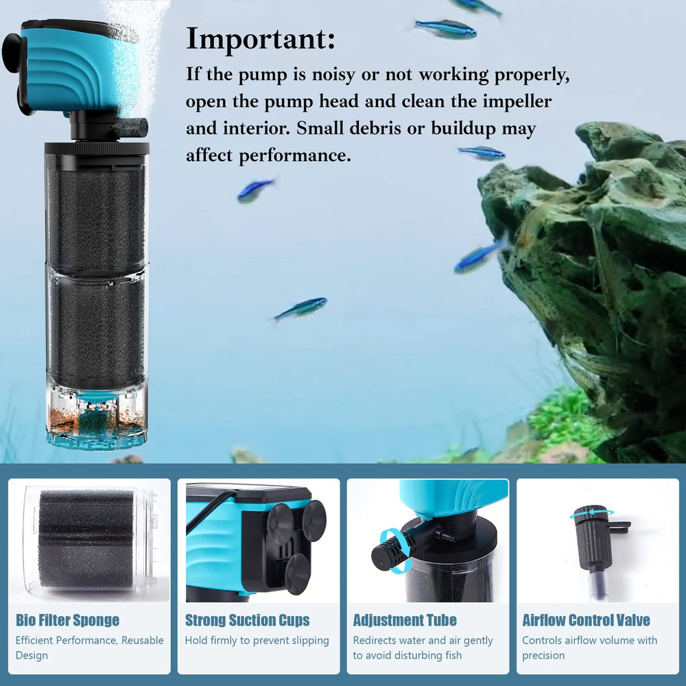 Aulofee submersible filter debris tray collects waste for easier maintenance.