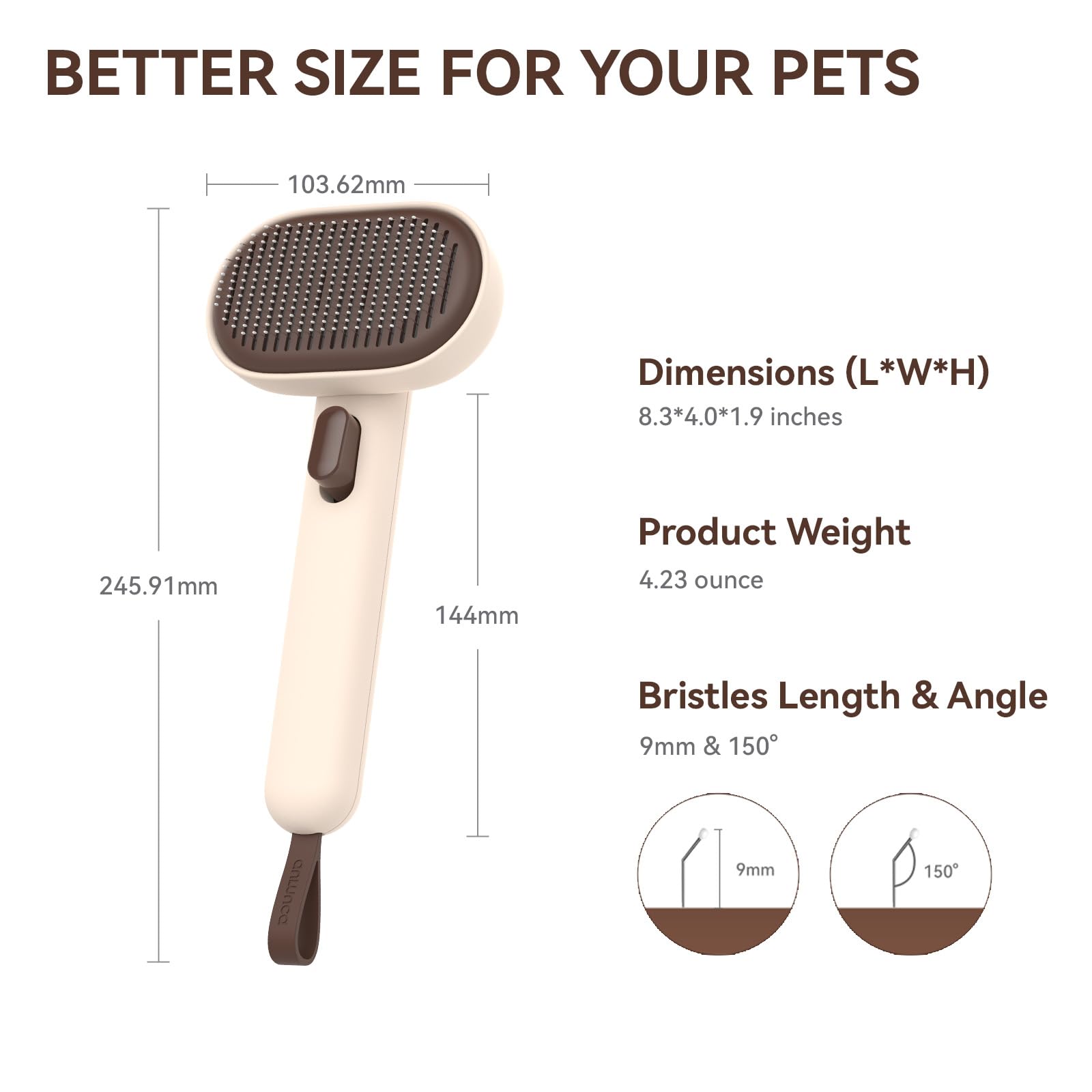 Aumuca cat brush comfortable grip handle reduces hand fatigue.