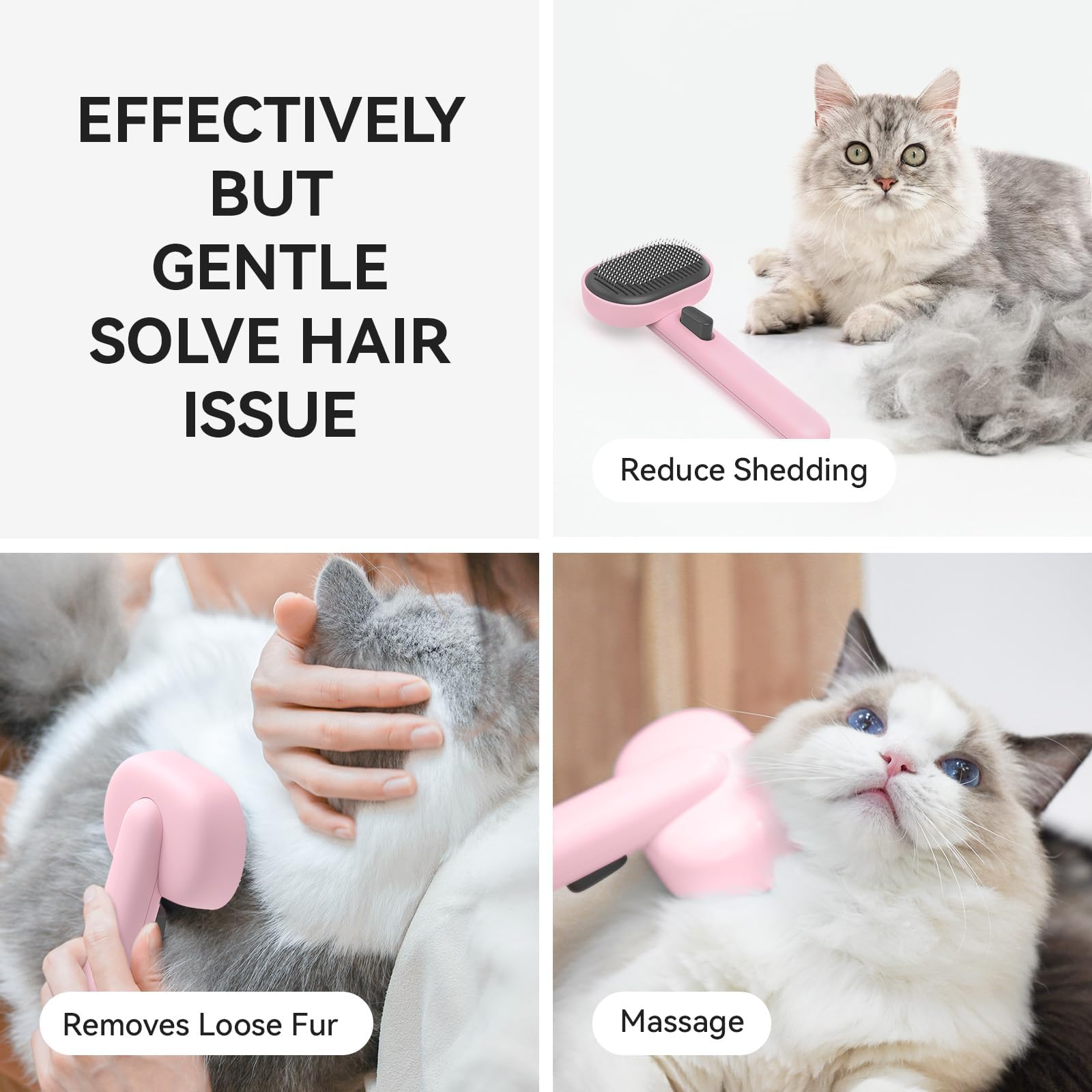 Aumuca cat brush spa-like massage tips soothe sensitive skin.