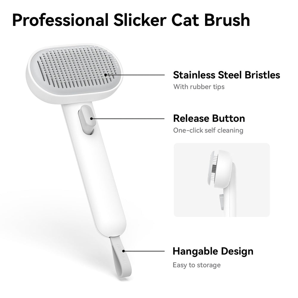 Aumuca Cat Brush with skin-friendly massage needles calms during grooming.