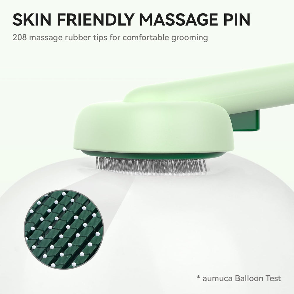 Aumuca dog grooming brush demonstrates massage feature for pets