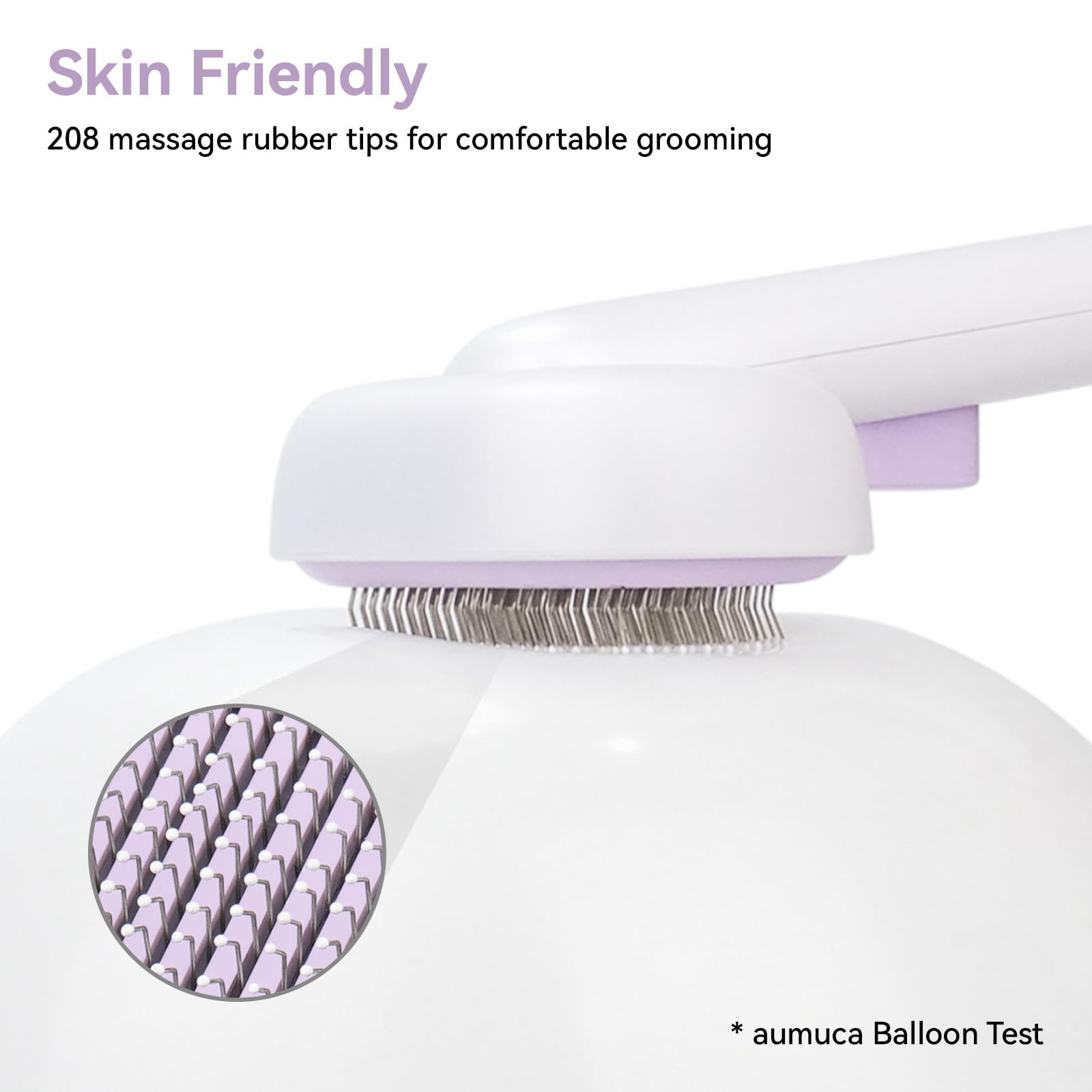 Aumuca purple brush for pets helps keep coats tidy between baths.