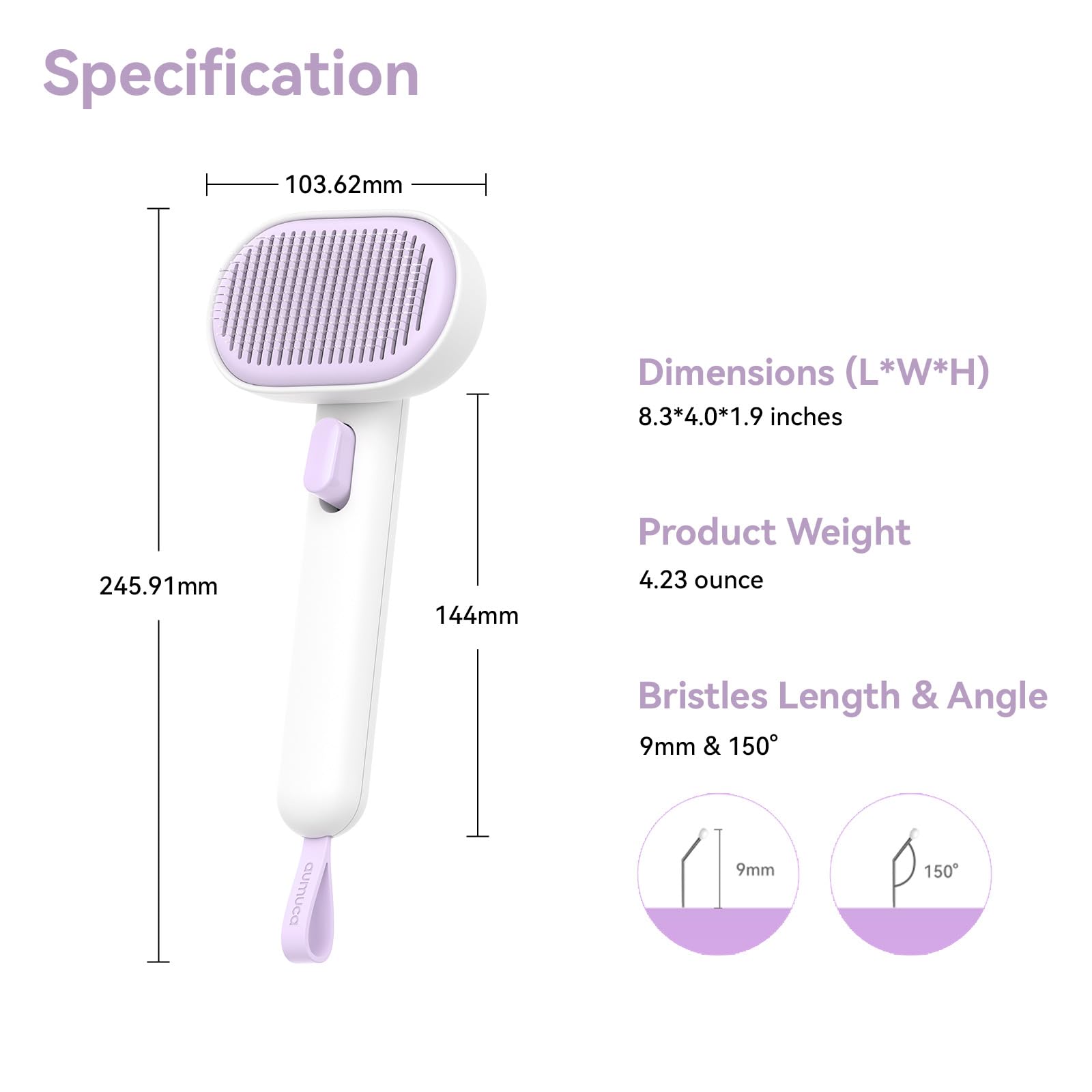 Aumuca purple grooming tool helps maintain coat shine during routine care.